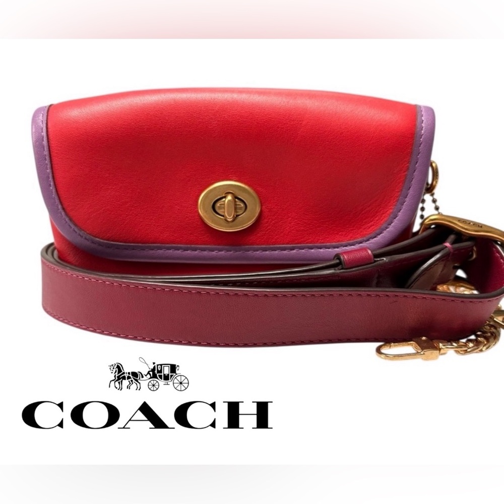 COACH 1941 Originals Turnlock Belt Bag Red & Lilac Colorblock Leather Limited Ed